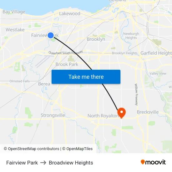 Fairview Park to Broadview Heights map