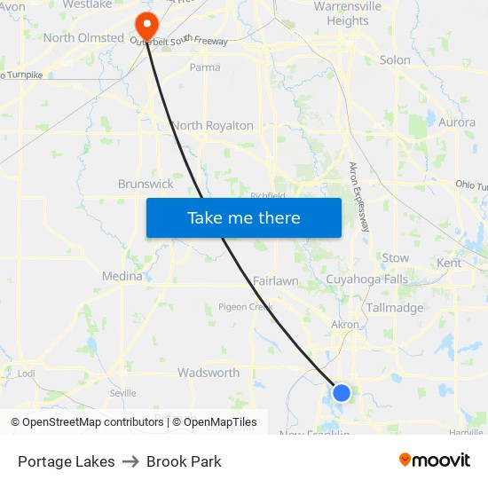 Portage Lakes to Brook Park map