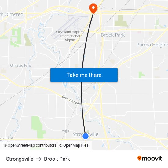 Strongsville to Brook Park map