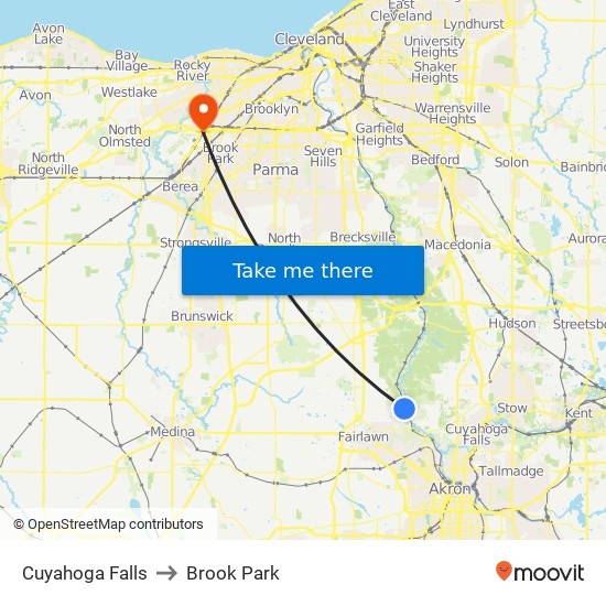 Cuyahoga Falls to Brook Park map