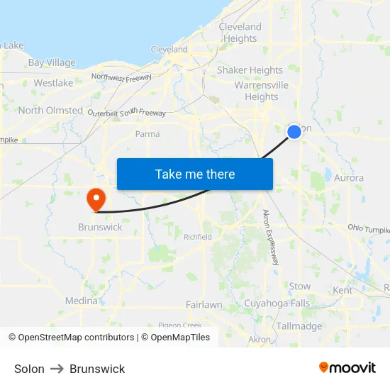 Solon to Brunswick map