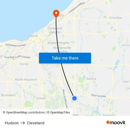 Hudson to Cleveland map