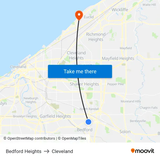 Bedford Heights to Cleveland map