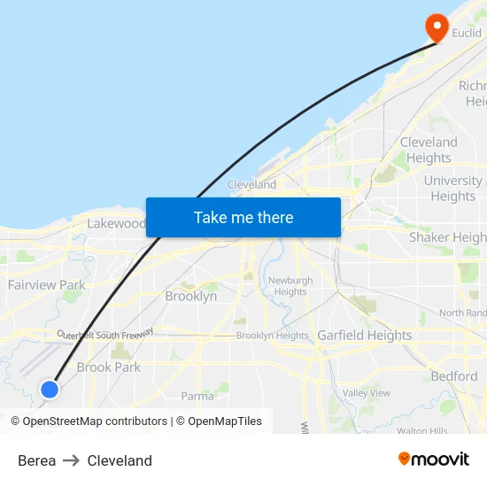 Berea to Cleveland map