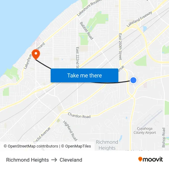 Richmond Heights to Cleveland map