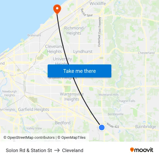 Solon Rd & Station St to Cleveland map