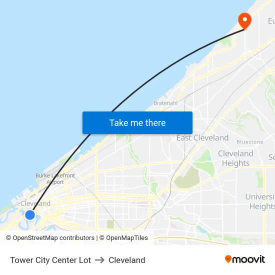 Tower City Center Lot to Cleveland map