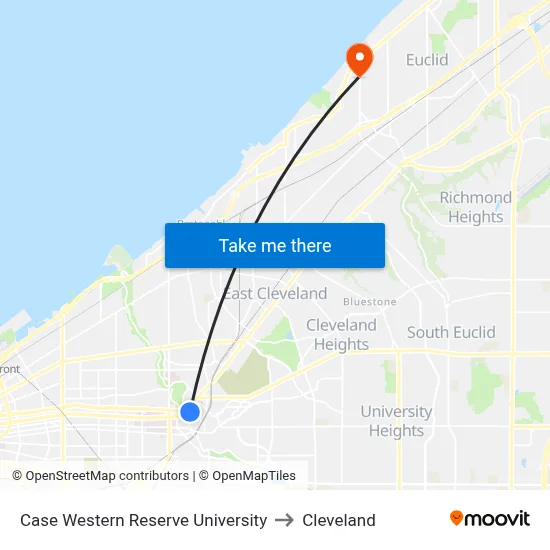 Case Western Reserve University to Cleveland map