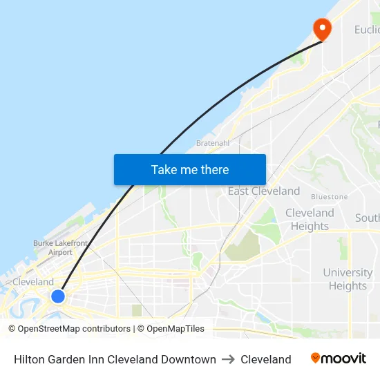 Hilton Garden Inn Cleveland Downtown to Cleveland map