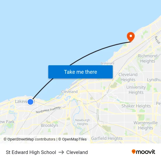 St Edward High School to Cleveland map
