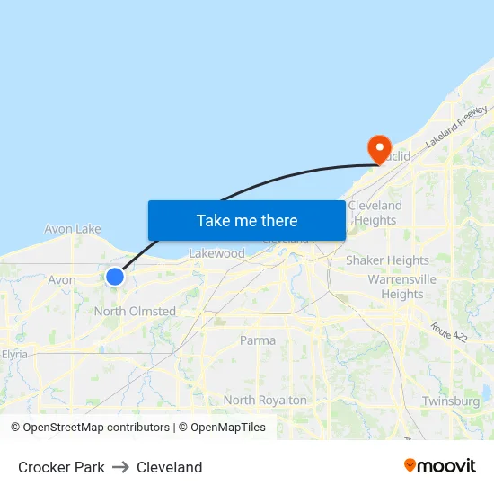 Crocker Park to Cleveland map