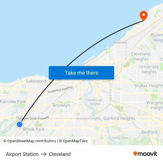 Airport Station to Cleveland map