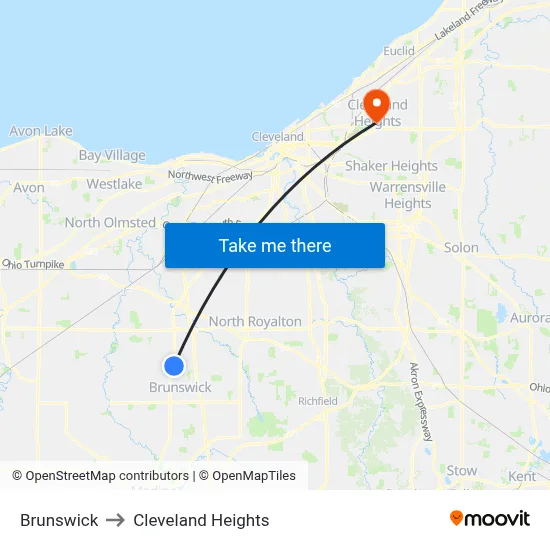 Brunswick to Cleveland Heights map