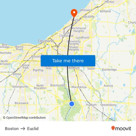 Boston to Euclid map