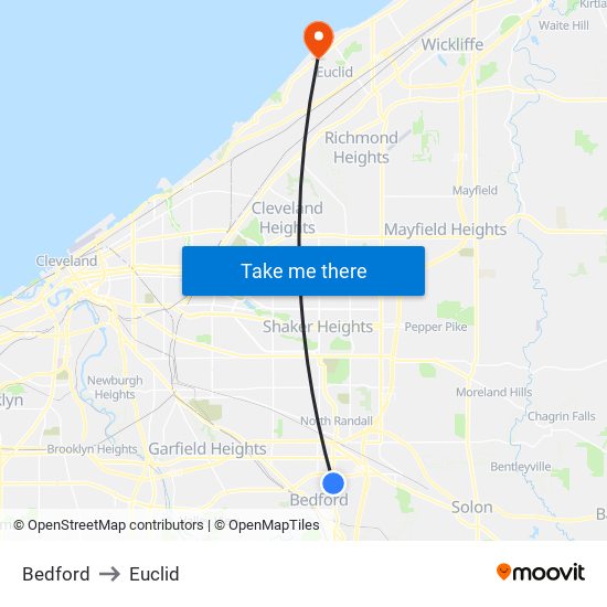 Bedford to Euclid map