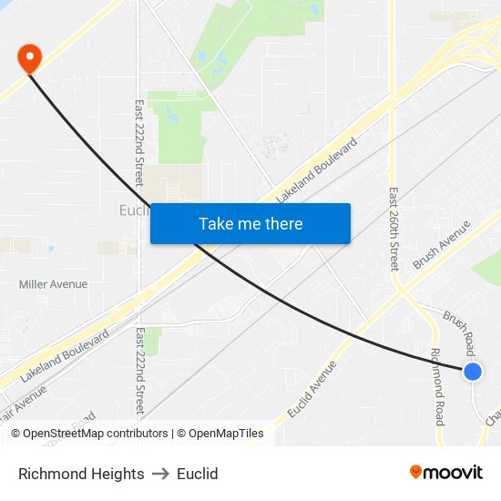 Richmond Heights to Euclid map