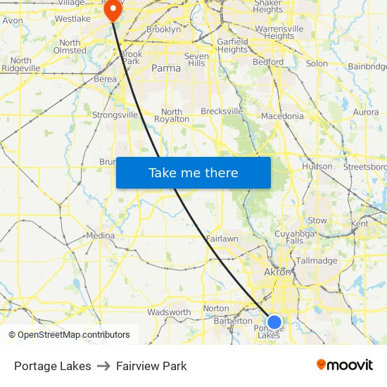 Portage Lakes to Fairview Park map