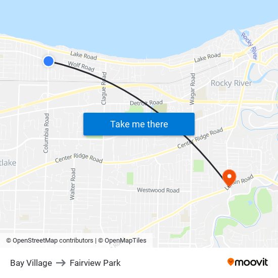 Bay Village to Fairview Park map