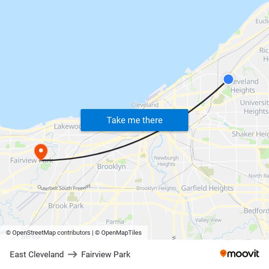 East Cleveland to Fairview Park map