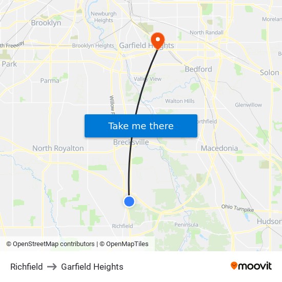 Richfield to Garfield Heights map