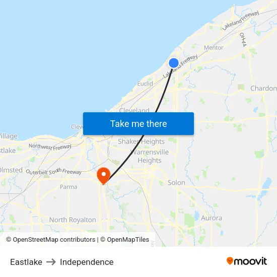 Eastlake to Independence map