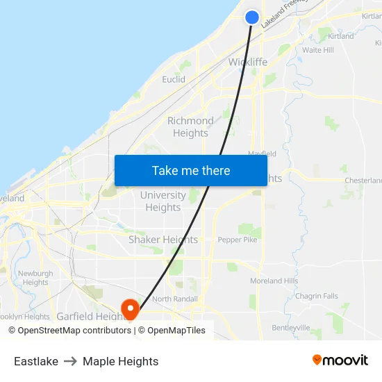 Eastlake to Maple Heights map