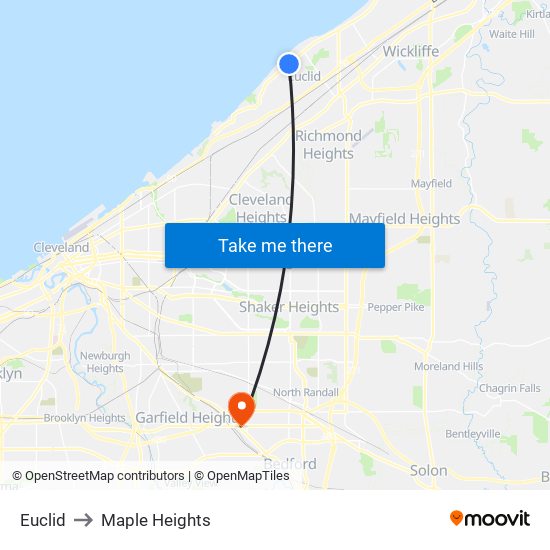 Euclid to Maple Heights map