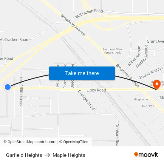 Garfield Heights to Maple Heights map