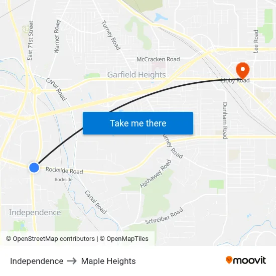 Independence to Maple Heights map