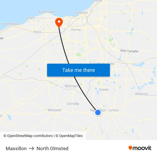 Massillon to North Olmsted map