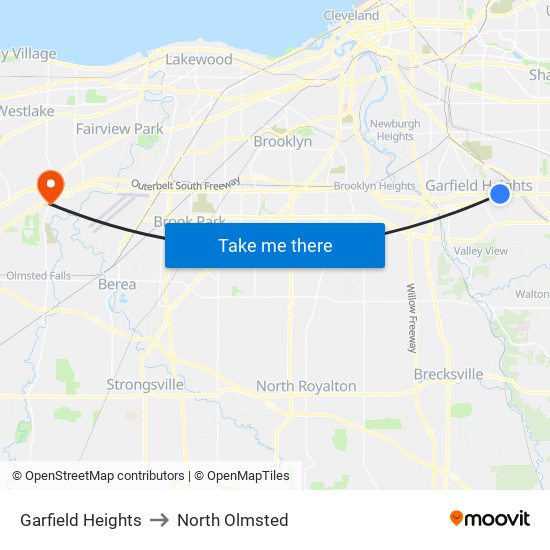 Garfield Heights to North Olmsted map