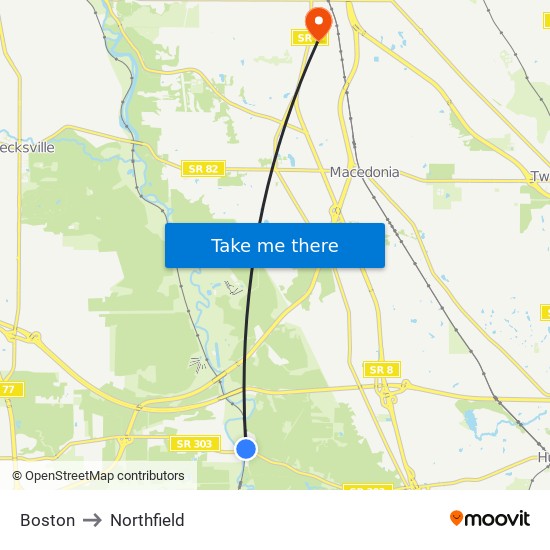 Boston to Northfield map