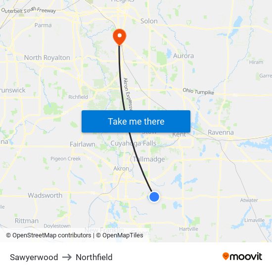 Sawyerwood to Northfield map