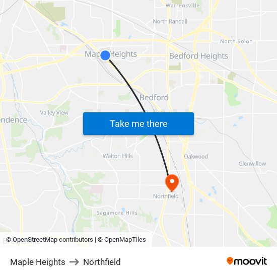 Maple Heights to Northfield map
