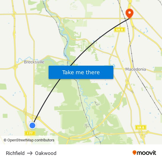 Richfield to Oakwood map