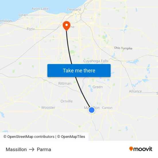 Massillon to Parma map