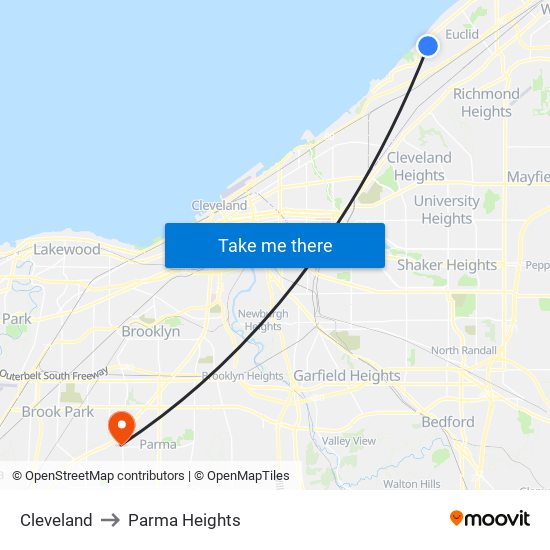 Cleveland to Parma Heights map