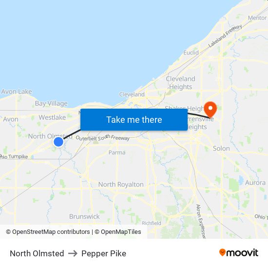 North Olmsted to Pepper Pike map