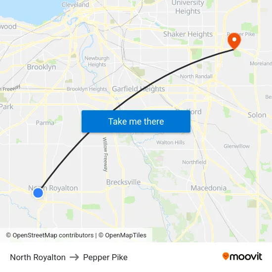 North Royalton to Pepper Pike map