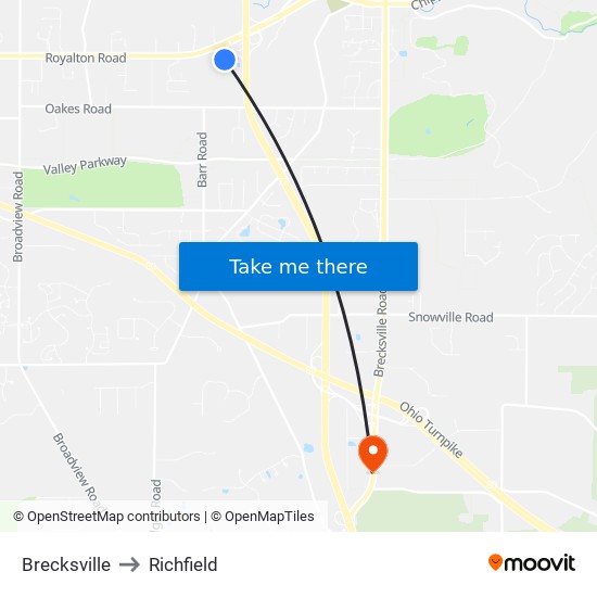 Brecksville to Richfield map