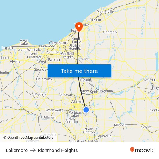 Lakemore to Richmond Heights map