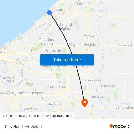 Cleveland to Solon map
