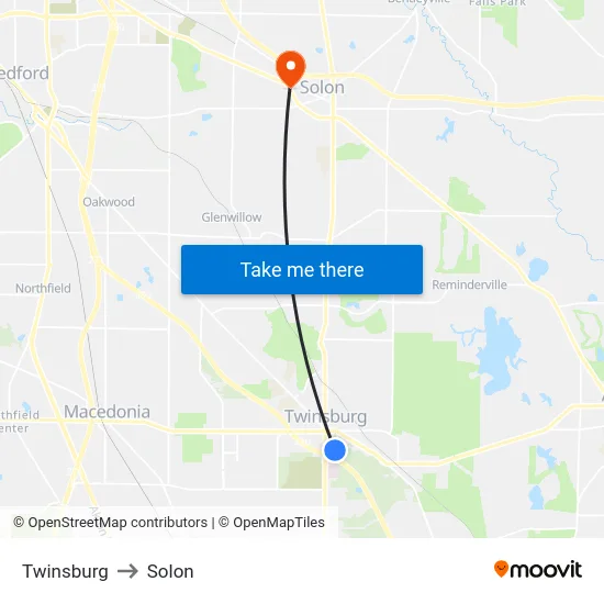 Twinsburg to Solon map