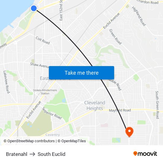 Bratenahl to South Euclid map