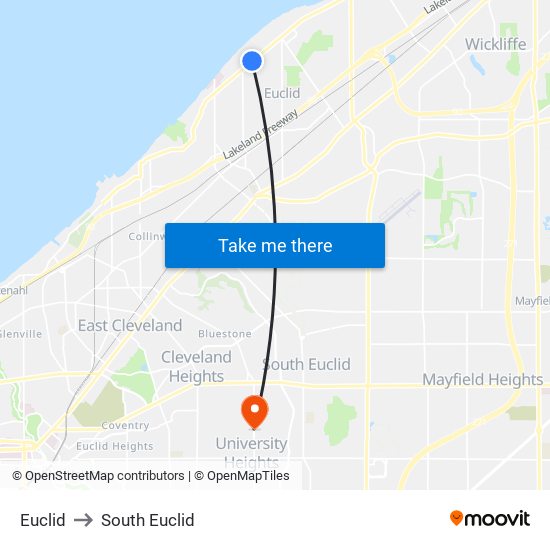 Euclid to South Euclid map