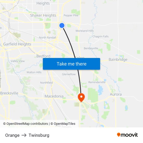 Orange to Twinsburg map