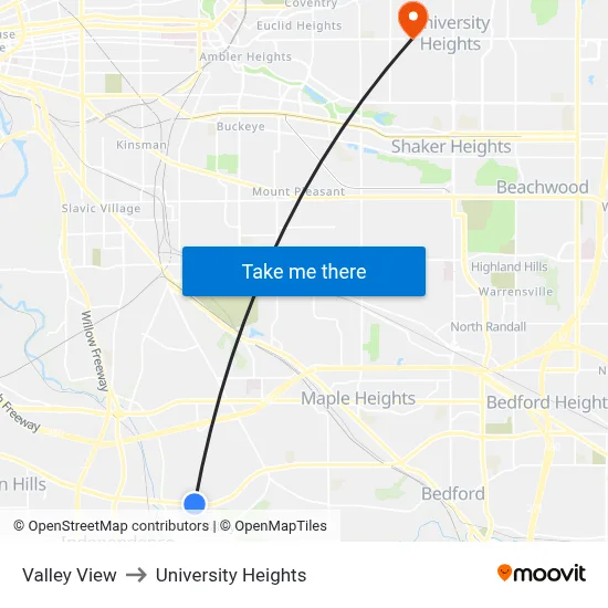 Valley View to University Heights map