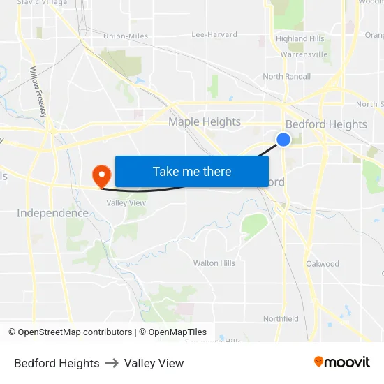 Bedford Heights to Valley View map