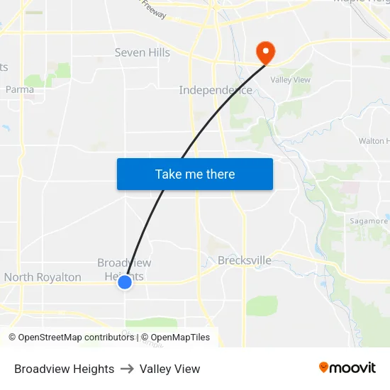 Broadview Heights to Valley View map