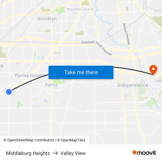 Middleburg Heights to Valley View map